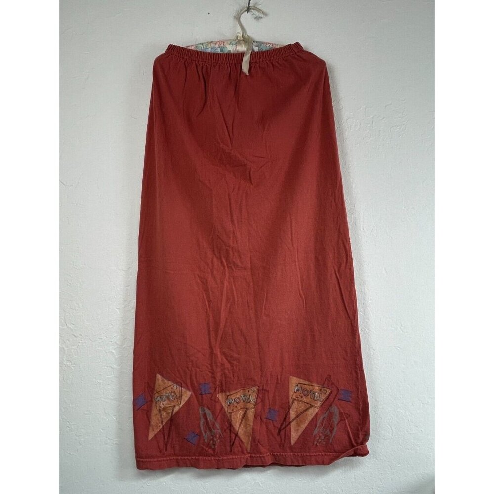 RARE Blue Fish Womens Hand Printed Maxi Skirt Organic Cotton 1 Elastic Waist
